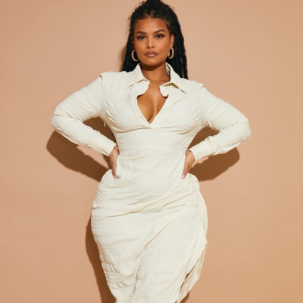 PrettyLittleThing Plus Size Ruched Side Midi Shirt Dress